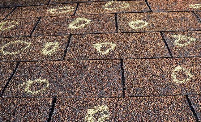 hail damage on roof shingles