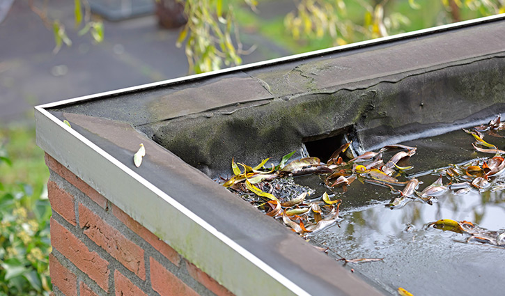 roof drainage system with interior drains to prevent water