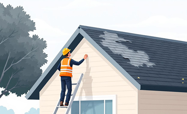 roofer inspecting a roof for hail damage