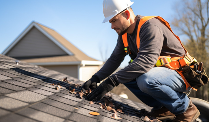 roofing contractor inspecting a roof